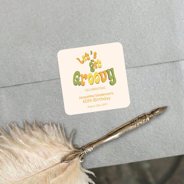 Retro Groovy 60th Birthday Party Envelope Seals Quadratischer Aufkleber (Von Creator hochgeladen)