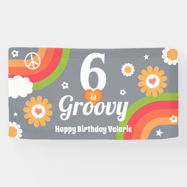 Retro Groovy 6. Geburtstagsbanner Banner (Horizontal)