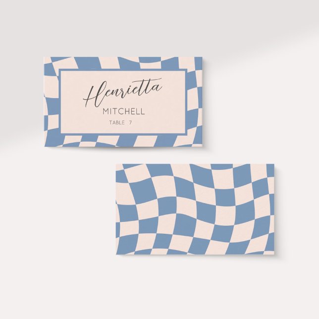 RETRO GROOVY 70er BLUE MUTED TONNEN Platzkarte (Von Creator hochgeladen)