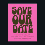 Retro Groovy 70er Bold Hot Pink Green Save the Dat Postkarte<br><div class="desc">Retro Groovy 70er Fett Hot Pink und Dunkelgrün Save the Date Postkarte</div>