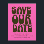 Retro Groovy 70er Bold Hot Pink Green Save the Dat Postkarte<br><div class="desc">Retro Groovy 70er Fett Hot Pink und Dunkelgrün Save the Date Postkarte</div>