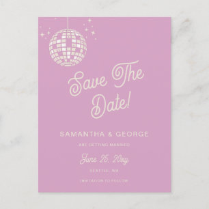 Retro Groovy 70er Ivory Disco Save the Date rosa Ankündigungspostkarte