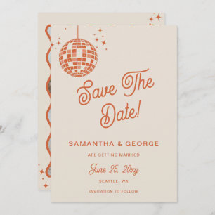 Retro Groovy 70er Ivory Orange Disco Foto Save The Date
