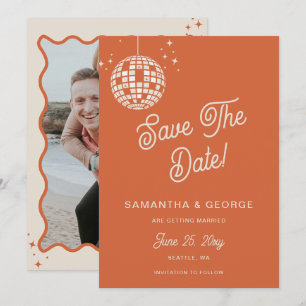Retro Groovy 70er Ivory Orange Disco Foto Save The Date