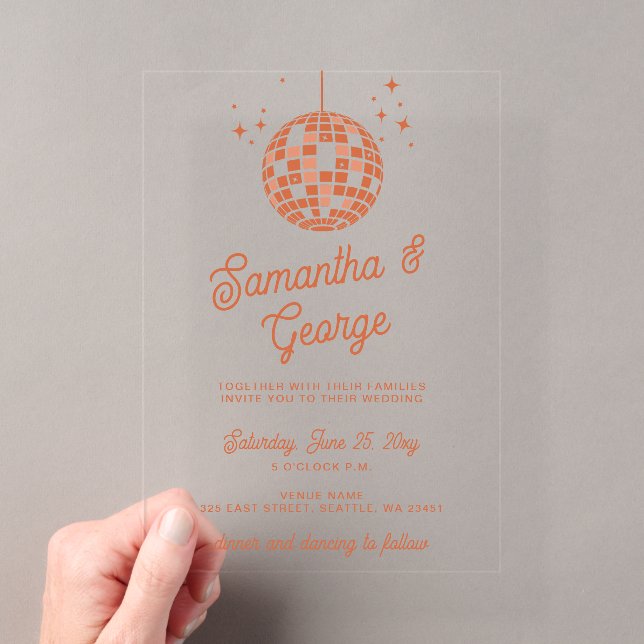 Retro Groovy 70er Ivory Orange Foto Disco Acryleinladungen (Insitu (Handheld))