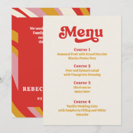 Retro Groovy 70er Ivory Red Wedding Menükarte