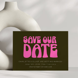 Retro Groovy 70er Jahre Hot Pink und grüne Hochzei Save The Date