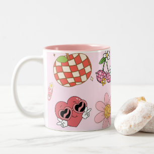 Retro Groovy 70er Jahre Süßes Doodle-Muster Zweifarbige Tasse