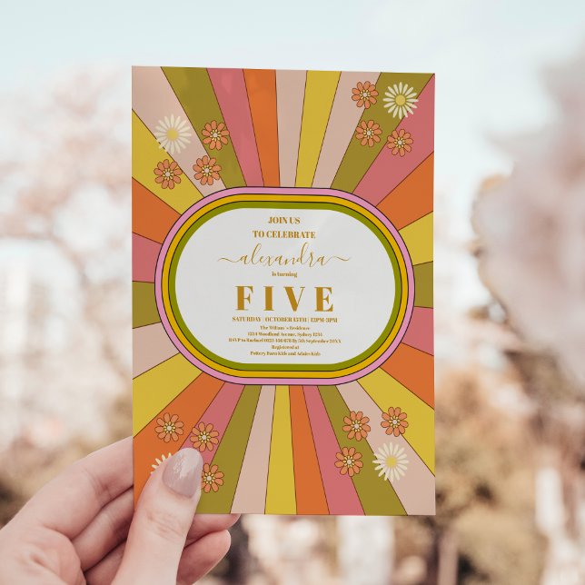 Retro Groovy 70er Jahre Themed Mutes Tones Kinderg Einladung (Von Creator hochgeladen)