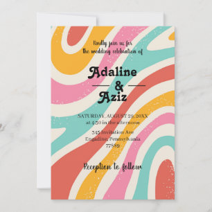 Retro Groovy 70er Jahre Wellige Farbige Hochzeit  Einladung