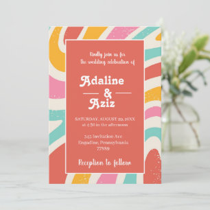 Retro Groovy 70er Jahre Wellige Farbige Hochzeit  Einladung