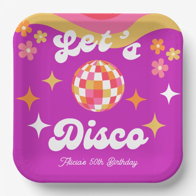 Retro Groovy 70er Let's Disco Birthday Party Pappteller (Vorderseite)