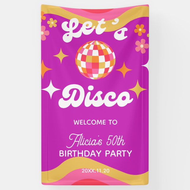 Retro Groovy 70er Let's Disco Geburtstag Willkomme Banner (Vertikal)