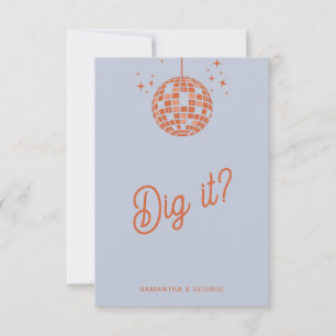 Retro Groovy 70er Niedlich Blue Orange Disco Hochz RSVP Karte