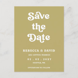 Retro Groovy 70er Niedlich Green Save the Date Ankündigungspostkarte