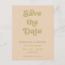 Retro Groovy 70er Niedlich Green Save the Date Ankündigungspostkarte