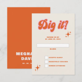 Retro Groovy 70er Niedlich Ivory Orange Pink Weddi RSVP Karte