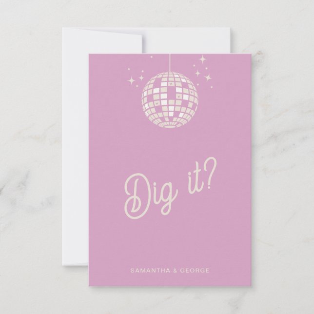 Retro Groovy 70er Niedlich Ivory Pink Disco Hochze RSVP Karte (Vorderseite)