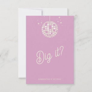Retro Groovy 70er Niedlich Ivory Pink Disco Hochze RSVP Karte