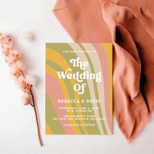 Retro Groovy 70er Niedlich Rosa Gelbe Hochzeit Einladung