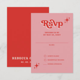 Retro Groovy 70er Niedlich Rosa und Rote Hochzeit RSVP Karte