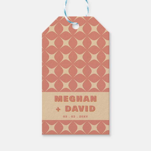 Retro Groovy 70er Pattern Boho Terracotta Wedding Geschenkanhänger (Vorderseite)