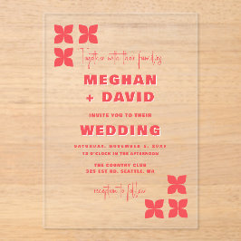 Retro Groovy 70er Pattern Pink Red Wedding Acryleinladungen