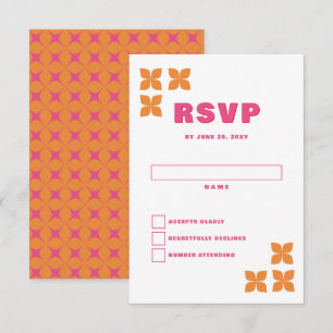 Retro Groovy 70er Pink Orange Wedding RSVP Karte