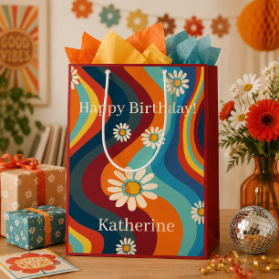 Retro Groovy 70er Regenbogen Gänseblümchen benutze Mittlere Geschenktüte