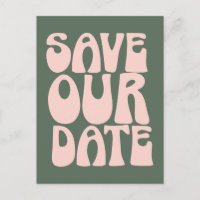 Retro Groovy 70er Rosa und Grün Save the Date