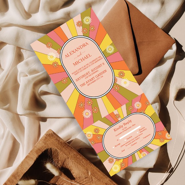 Retro Groovy 70er Themed Mutes Hochzeit All In One Einladung (Von Creator hochgeladen)