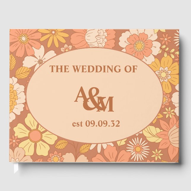 Retro Groovy 70er Themed Mutes Hochzeit Gästebuch (Vorderseite)