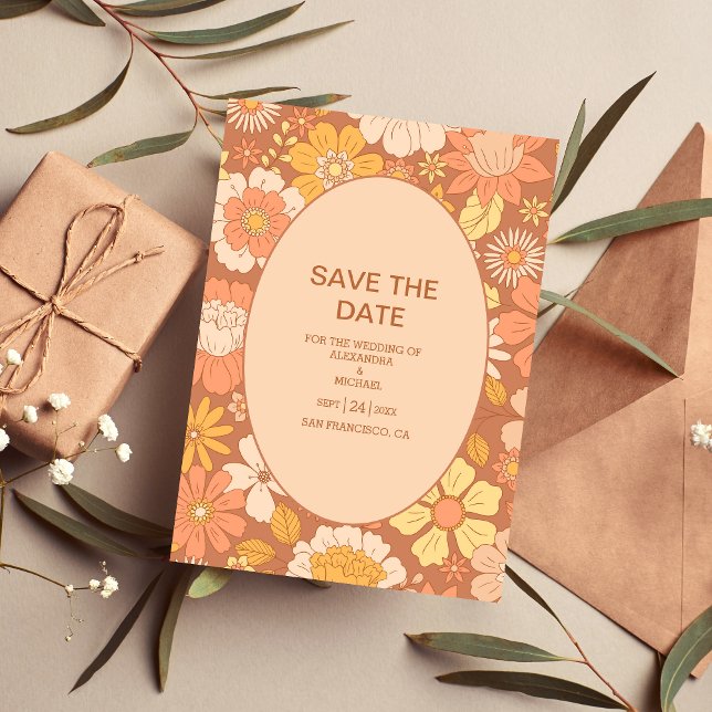 Retro Groovy 70er Themed Mutes Hochzeit Save The Date (Von Creator hochgeladen)