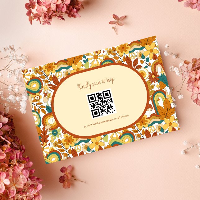 Retro Groovy 70er Themed Mutes Tones Wedding RSVP (Von Creator hochgeladen)