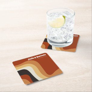 Retro Groovy 70er Wavy Orange Brown Funky Wedding Rechteckiger Pappuntersetzer