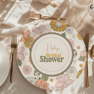 Retro Groovy 70's Themed Bridal Runder Aufkleber