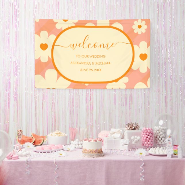 Retro Groovy 70's Themed Mute Tones Wedding Banne Banner (Party)