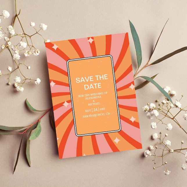 Retro Groovy 70's Themed Muted Tones Wedding Save  The Date (Von Creator hochgeladen)