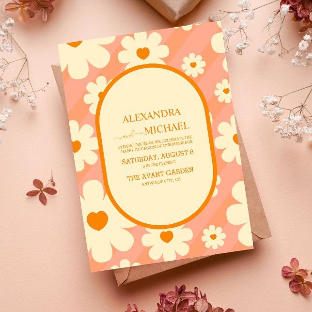 Retro Groovy 70's Themed Mutes Tones Wedding Invit Einladung (Von Creator hochgeladen)