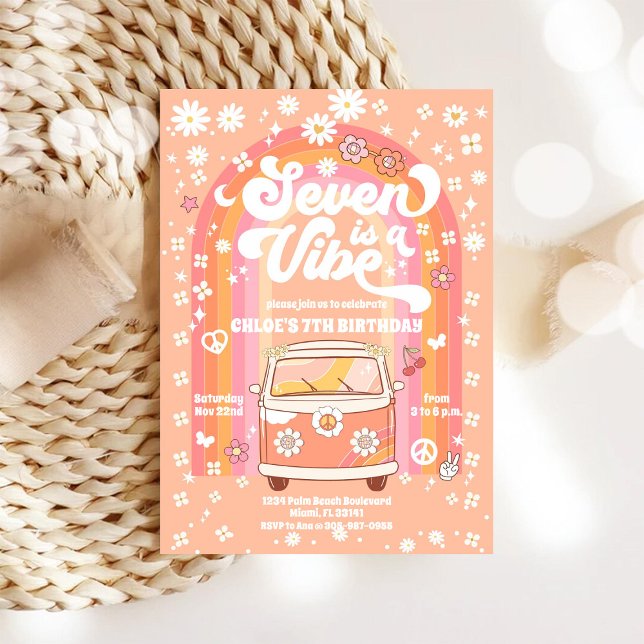 Retro Groovy 7th Birthday Invitation (Créateur téléchargé)