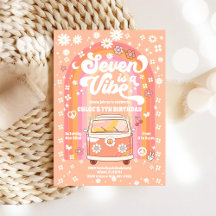 Retro Groovy 7th Birthday Invitation