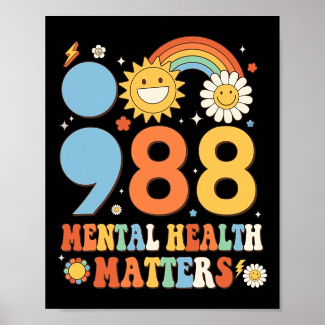 Retro Groovy 988 Mental Health Matters Suizid Pre- Poster (Vorne)