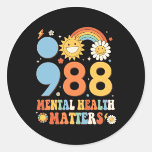 Retro Groovy 988 Mental Health Matters Suizid Pre- Runder Aufkleber