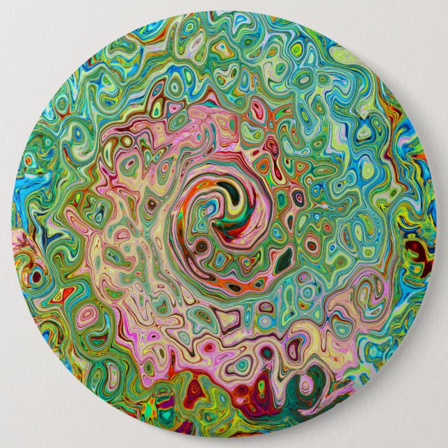 Retro Groovy Abstrakter Regenbogenwirbel Button (Vorderseite)
