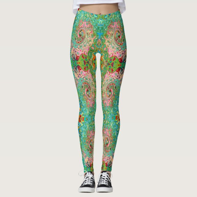 Retro Groovy Abstrakter Regenbogenwirbel Leggings (Vorderseite)