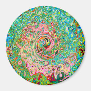 Retro Groovy Abstrakter Regenbogenwirbel Magnet