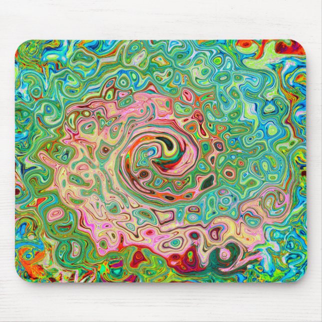 Retro Groovy Abstrakter Regenbogenwirbel Mousepad (Vorne)