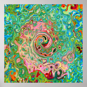 Retro Groovy Abstrakter Regenbogenwirbel Poster