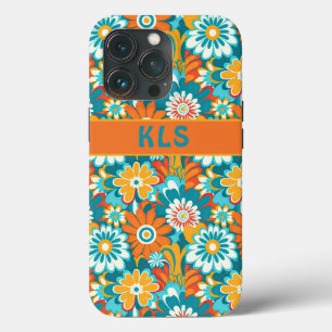 Retro Groovy Aquamarin Orange & Yellow Floral Mono Case-Mate iPhone Hülle