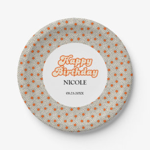 Retro Groovy Arch Bright Orange Daisy Birthday Pappteller